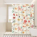 Detalle de cortina de ducha impermeable con vibrante estampado floral botánico de acuarela. - Cortina Sola An80xAl180cm Ganchos Sujetadores / Floral Colorido 03