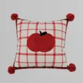 Cozy red plaid throw pillow with cute apple pattern and corner pom poms for home sofa decor. - 35x35cm Pillowcase Without Core / Red Striped Apple with Red Pom-Pom