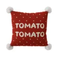 Roter Kissenbezug mit Pünktchen, weißen Pompons und niedlichem Tomaten Text Design. - Doppelseitiger Druck 35x35cm (Bezug Ohne Füllung) / Koreanische rote Tomate B mit weißem Pompon