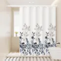 Waterproof fabric shower curtain with botanical leaf print, ideal for modern bathroom decor. - Smiling Flower 06