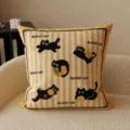 Cartoon decorative throw pillow case yellow striped cushion with cute black cats for sofa sofa bed - Double-Sided 35x35cm (Cover Without Core) / Blue Hat Coffee Cat