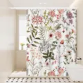 Nordic watercolor floral waterproof shower curtain, ideal for bathroom partition and decor. - Colorful Floral 08