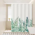 Detail shot of Nordic watercolor floral shower curtain in modern bathroom, waterproof and stylish. - Colorful Floral 09