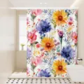 Watercolor floral shower curtain for bathroom, waterproof fabric partition hanging drapery. - Colorful Floral 11