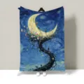 Artistic starry night oil painting style flannel blanket detail, cozy sofa and bed throw cover. - Aesthetic Oil Paintings 08