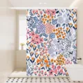 Waterproof shower curtain with Nordic watercolor floral design for modern bathroom. - Colorful Floral 15