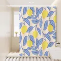 Waterproof fabric shower curtain featuring Nordic yellow lemon and blue leaf print for bathroom. - Colorful Floral 16