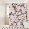 Nordic watercolor floral shower curtain, purple white flower bathroom waterproof fabric. - Colorful Floral 20