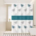 Waterproof fabric shower curtain with botanical leaf pattern and decorative stripe for bathroom. - Cat Style 13
