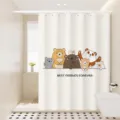 Waterproof shower curtain detail showing cute cartoon bear pattern and clean modern bathroom scene. - Cat Style 06