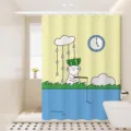 Cute cartoon cat shower curtain, waterproof fabric partition for bathroom, anti-see-through. - [Single Curtain] Width 80x Height 180 + Hooks + Tiebacks / White Cat Line Art 02