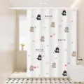 Cortina de ducha impermeable de tela con un lindo diseño de gato para la decoración del baño - [Cortina Única] Ancho 80x Alto 180 + Ganchos + Corbatas / Estilo Gato 02