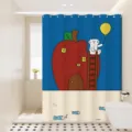 Cute cartoon cat shower curtain waterproof bathroom partition decor nice design view - White Cat Line Art 05