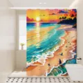 Anime style beach sunset shower curtain for bathroom decor, waterproof fabric hanging curtain. - Single Curtain (80x180cm) with Rings & Tieback / Summer Scenery 4