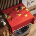 Copertura antipolvere per lavatrice in stile cinese tessuto rosso con motivo cachi frangia decorativa - 50*70cm / Cachi d'autunno dorato - stile con nappe