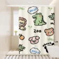 Lindo cortina de ducha de animales de dibujos animados tela impermeable bano divisor - [Cortina Única] Ancho 80x Alto 180 + Ganchos + Corbatas / León Cocodrilo de Dibujos Animados 01