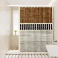 Modern abstract shower curtain with geometric lines, waterproof fabric for bathroom decor. - Single Curtain 80x180cm / Gaps of Light 03