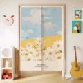 Japanse stijl madeliefje deur gordijn, frisse landschap scheidingswand voor keuken slaapkamer. - Breedte 65cm Hoogte 70cm Enkel Paneel met Stang / Japans Frisse Stijl 3