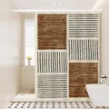 Modern geometric shower curtain waterproof fabric minimalist abstract stripe bathroom decor - Gaps of Light 05