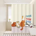 Cortina de ducha impermeable con diseño de gato tierno y estilo fresco para baño opaca - [Cortina Única] Ancho 80x Alto 180 + Ganchos + Corbatas / Espalda de Gato 01