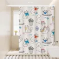 Joli rideau de douche imperméable chat de dessin animé dans une salle de bains moderne - Dos de Chat 06
