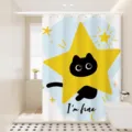 Rideau de douche imperméable pour salle de bain avec design de chat noir et étoile mignons. - Dos de Chat 07