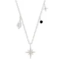 Elegant S925 sterling silver North Star necklace featuring irregular pearl and black gems - Octagonal Star Artificial Pearl Necklace / White Gold