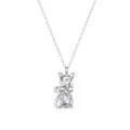 Cute sterling silver cat pendant necklace with sparkly cubic zirconia stones. - Cute Cat Shape Pendant Necklace (XL0343) / 999 Sterling Silver