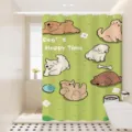 Cute cartoon dog print waterproof shower curtain for bathroom partition, green fabric. - [Single Curtain] Width 80x Height 180 + Hooks + Tiebacks / Cartoon Lion Crocodile 20