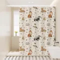 Waterproof fabric shower curtain with cute watercolor woodland animal pattern for bathroom decor. - [Single Curtain] Width 80x Height 180 + Hooks + Tiebacks / Cartoon Lion & Crocodile 16