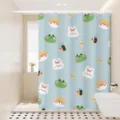 Cute cartoon shower curtain waterproof fabric bathroom curtain for home decor setup. - [Single Curtain] Width 80x Height 180 + Hooks + Tiebacks / Cartoon Lion Crocodile 11