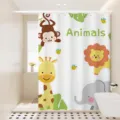 Cute cartoon jungle animal shower curtain for kids bathroom waterproof fabric decor - [Single Curtain] Width 80x Height 180 + Hooks + Tiebacks / Cartoon Lion Crocodile 10