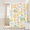 Close-up detail view of cute cartoon waterproof shower curtain in bright bathroom - [Single Curtain] Width 80x Height 180 + Hooks + Tiebacks / Cartoon Lion Crocodile 07