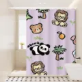 Cortina de ducha impermeable de dibujos animados linda de tela para baño partición - [Cortina Única] Ancho 80x Alto 180 + Ganchos + Corbatas / León Cocodrilo de Dibujos Animados 04