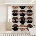 Rideau de douche étanche avec chats noirs mignons, design de dessin animé pour la salle de bain. - Dos de Chat 14