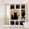 Rideau de douche de salle de bain imperméable avec jolies silhouettes de chat noir style frais tissu - Dos de Chat 15