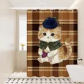 Rideau de douche imperméable avec motif de chat mignon, design à carreaux pour bain. - Dos de Chat 18