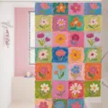 Colorful floral shower curtain abstract grid design waterproof bathroom curtain decor detail view - Curtain and Rod Set (W180 x H200) with Telescopic Rod, Hanging Rings and Tiebacks / Floral World 01