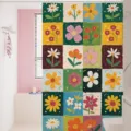 Waterproof oil painting floral shower curtain for bathroom, art grid pattern bathroom divider. - Single Curtain (80x180cm) with Rings & Tieback / Floral World 02
