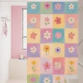 Detailed view of waterproof bathroom shower curtain with colorful painted flowers. - Single Curtain (80x180cm) with Rings & Tieback / Floral World 04