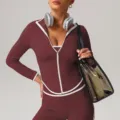 Chaqueta deportiva de yoga burdeos para mujer manga larga top de fitness ajustado - XL / Tops / Púrpura Vinagre