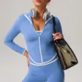 Conjunto de chaqueta y pantalón de yoga deportiva color-block, top de manga larga slim. - XL / Tops / Azul Brillante