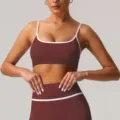 Conjunto de yoga con sujetador deportivo burdeos y blanco, ropa de fitness transpirable. - XL / Púrpura Vinagre