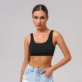 Femme noir uni soutien-gorge de sport débardeur fitness course entraînement haut - XL (Conseillé 80D-85C) / Hauts / Noir