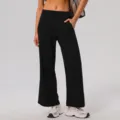Damen Hohe Taille Weites Bein Freizeithose Lose Taschen Yoga Tanz Hose Schwarz Neu - S / Schwarz