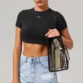 Schwarzes kurzärmeliges Crop-Top für Damen, lässiges Rundhals Slim Yoga Fitness Oberteil. - S / Schwarz