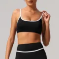 Sujetador deportivo negro con ribete blanco conjunto de yoga ropa de fitness mujer - XL / Negro