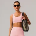 Ensemble soutien-gorge de sport et leggings rose pour femme, yoga fitness élastique. - XL (Conseillé 80D-85C) / Hauts / Rose Sakura