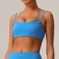 Soutien-gorge de sport yoga bleu dos nu, haut fitness course push-up pour femmes. - XL / Bleu Futur