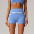 Pantalones cortos de yoga azules de tiro alto con ribete blanco contrastante, fitness. - XL / Azul Brillante